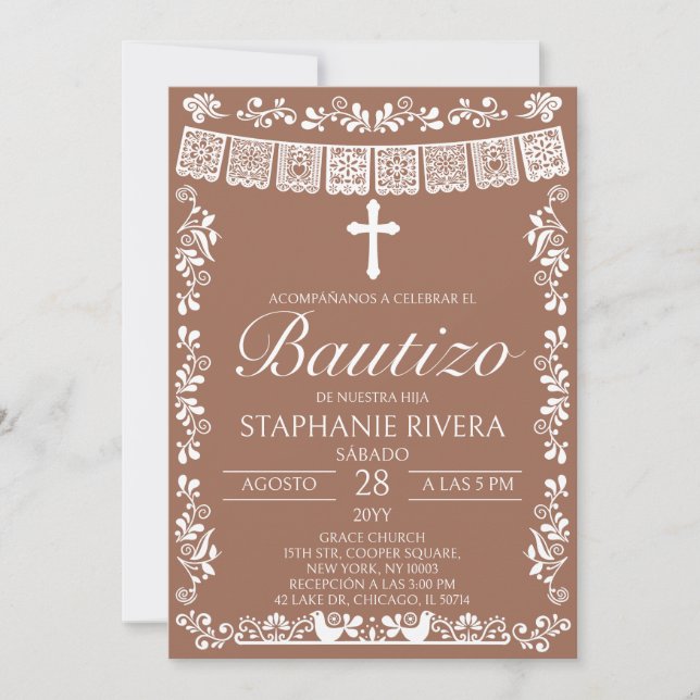 Invitation Terracotta Papel Picado Baptême Espagnol (Devant)