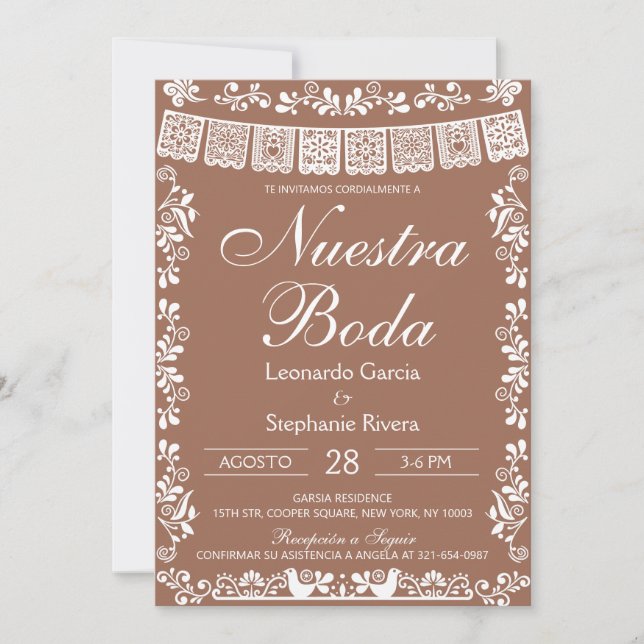 Invitation Terracotta Papel Picado Spanish Wedding (Devant)