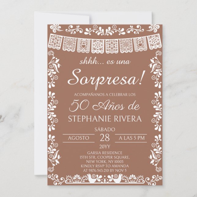 Invitation Terracotta Papel Picado Surprise 50th Birthday (Devant)