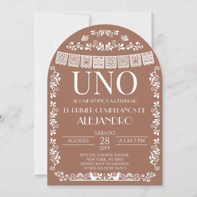 Invitation Terracotta Papier Picado UNO Premier Garçon Arche (Devant)