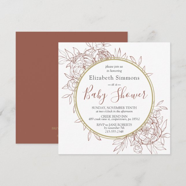 Invitation Terracotta Peony Baby shower Floral moderne (Devant / Derrière)