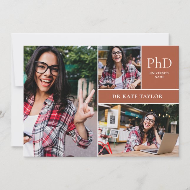 Invitation Terracotta PhD Degré 3 Photo Graduation Party (Devant)