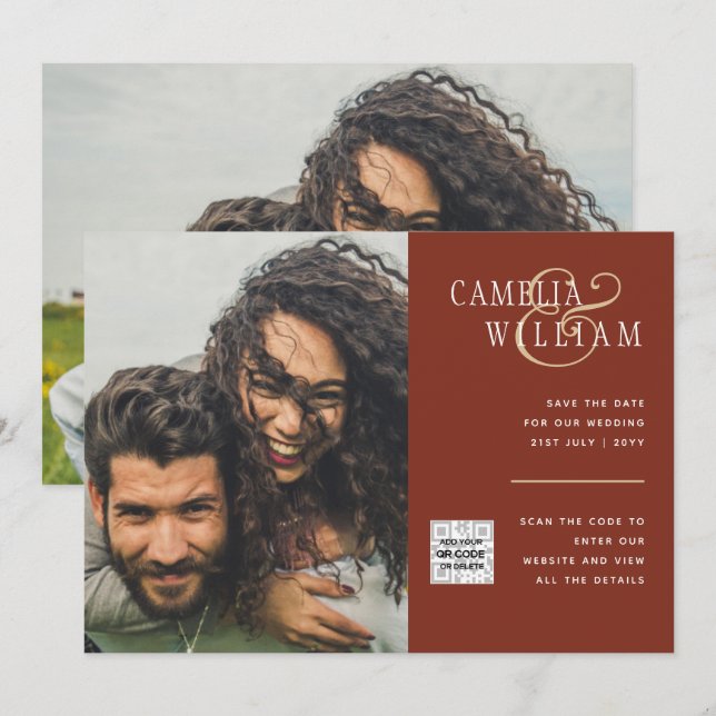 Invitation Terracotta PHOTO QR CODE Mariage Inviter Enregistr (Devant / Derrière)