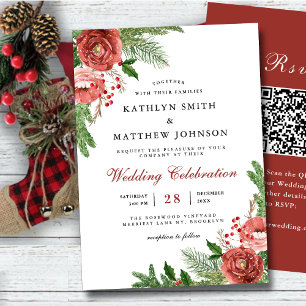 Invitation Terracotta Pin Floral Foliage Mariage d'hiver QR