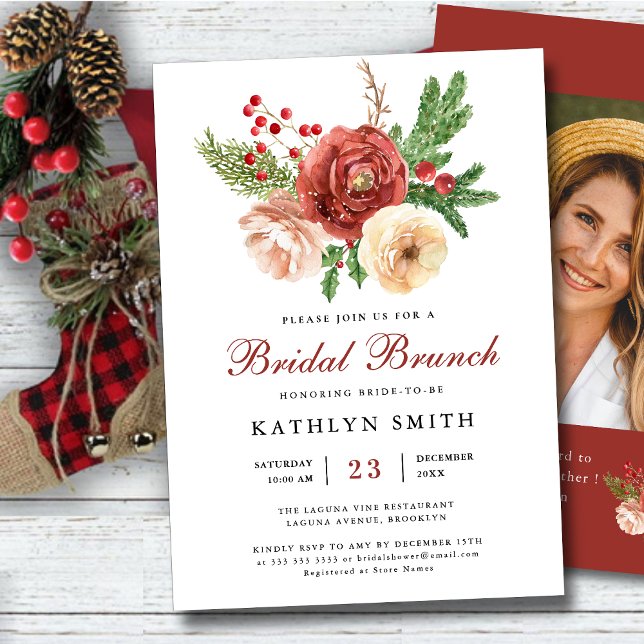 Invitation Terracotta Pine Florale Bough Foliage Bridal Brunc (Créateur téléchargé)