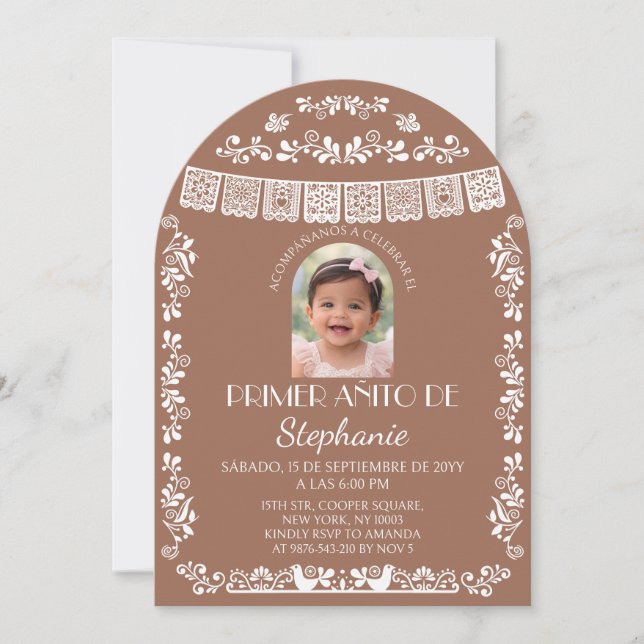 Invitation Terracotta Primer Añito Fille Arche Photo (Devant)