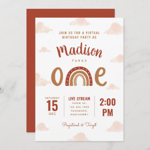 Invitation Terracotta Rainbow Boho Virtual First Birday