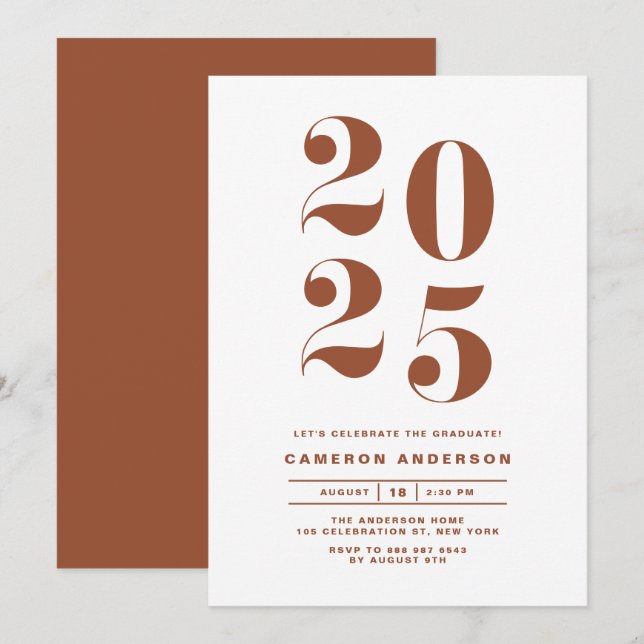 Invitation Terracotta Retro Bold Typographie 2025 Graduation (Devant / Derrière)