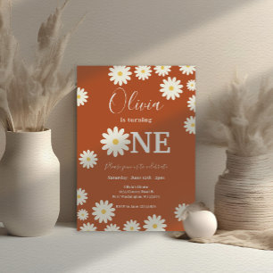 Invitation Terracotta Retro Daisy Floral 1er anniversaire
