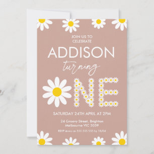 Invitation Terracotta Retro Girls Daisy 1er anniversaire