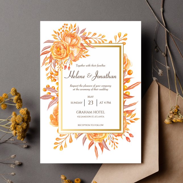 Invitation Terracotta rouille Floral Rustique Élégant Mariage (Terracotta Rust Floral Rustic Elegant Fall Wedding Invitation)