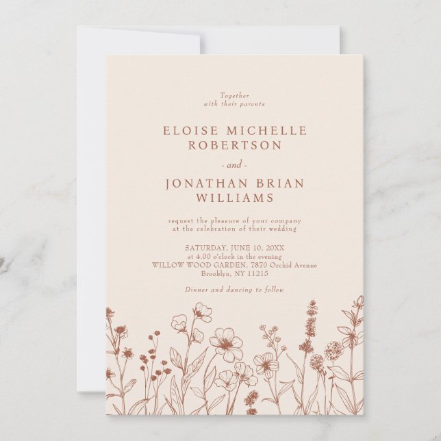 Invitation Terracotta Rustic Floral Automne Fleur sauvage Mar (Devant)