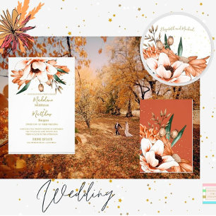 Invitation Terracotta Rustic Orange Floral Elegant Wedding