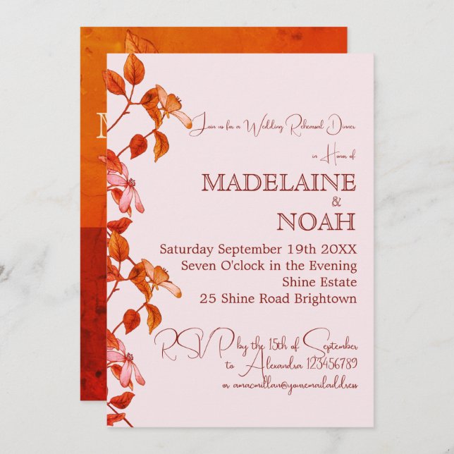 Invitation Terracotta Rustic Orange Rose Mariage Répétition (Devant / Derrière)