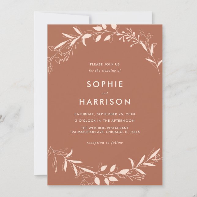 Invitation Terracotta Rustique Floral Mariage moderne (Devant)