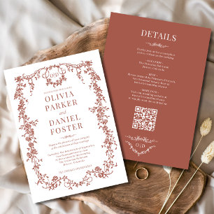 Invitation Terracotta rustique victorienne tout en un Mariage