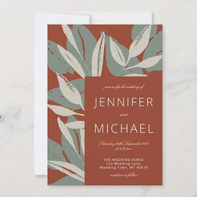 Invitation Terracotta Sage Vert Moderne Botanique Mariage (Devant)