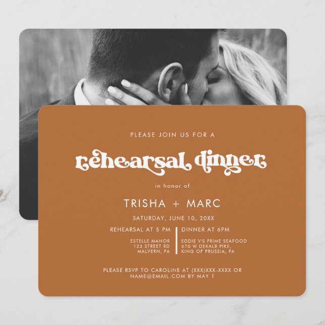 Invitation Terracotta Script Photo Engagement Party (Devant / Derrière)