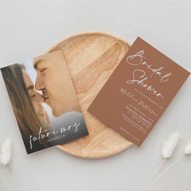 Invitation Terracotta simple moderne avec Fête des mariées ph (Créateur téléchargé)