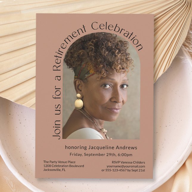 Invitation Terracotta Simple Photo Arch Retraite Party (Available as printed and paperless digital download!)