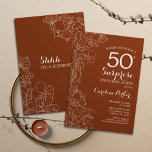 Invitation Terracotta Surprise 50e anniversaire<br><div class="desc">Floral Terracotta Boho Burnt Orange Surprise 50e Anniversaire Fête Invitation. Design moderne minimaliste avec accents botaniques et police de script de typographie. Carte invitation florale simple parfaite pour une célébration anniversaire surprise femme élégante. Peut être customisé à n'importe quel âge. Invitations Zazzle imprimées ou téléchargement instantané modèle imprimable numérique.</div>