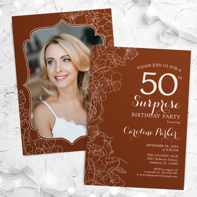 Invitation Terracotta Surprise Photo 50e anniversaire (Créateur téléchargé)