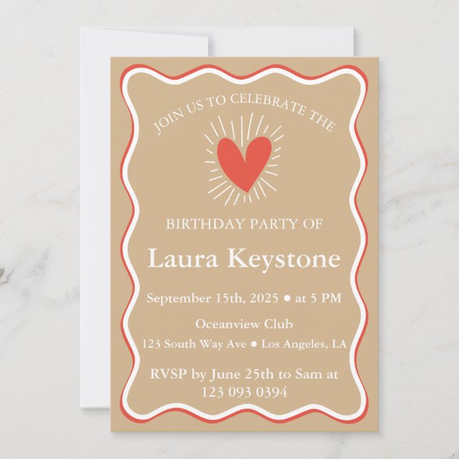 Invitation Terracotta, Tan & White Anniversaire (Devant)
