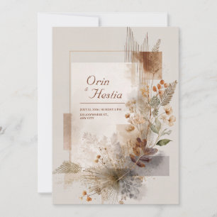 Invitation Terracotta Taupe Or Botanique Abstrait Mariage