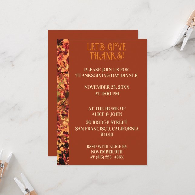 Invitation Terracotta Thanksgiving Diner fêtes d'automne (Devant/Arrière en situation)