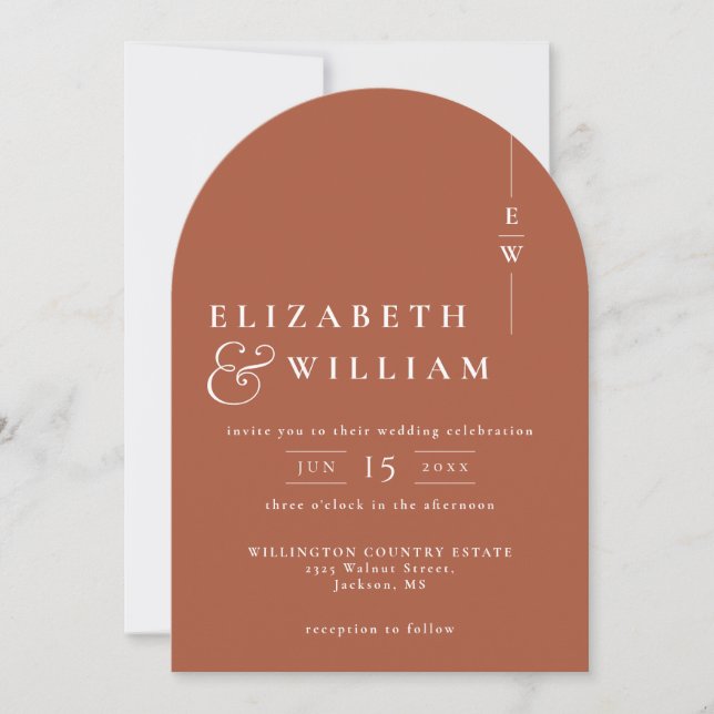 Invitation Terracotta tout en un monogramme QR Code Mariage (Devant)