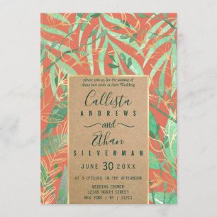 Invitation Terracotta Vert Aquarelle Feuilles Kraft Mariage