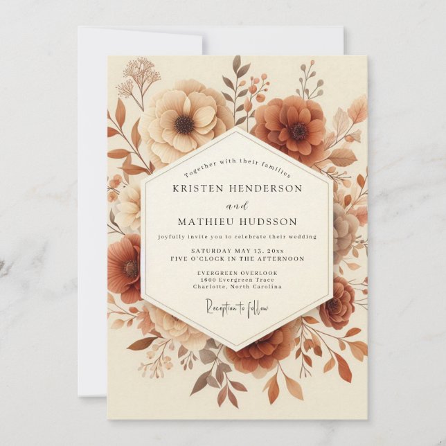 Invitation Terracotta Vintage Bloom Wedding (Devant)