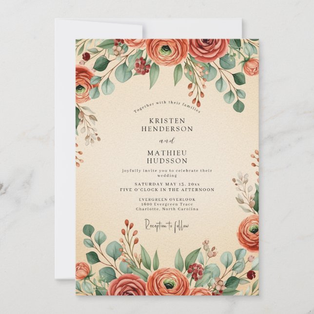 Invitation Terracotta Vintage Eucalyptus Wedding (Devant)