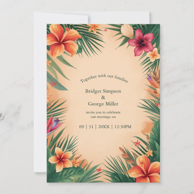 Invitation Terracotta Vintage Hawaï Mariage Tropical (Devant)