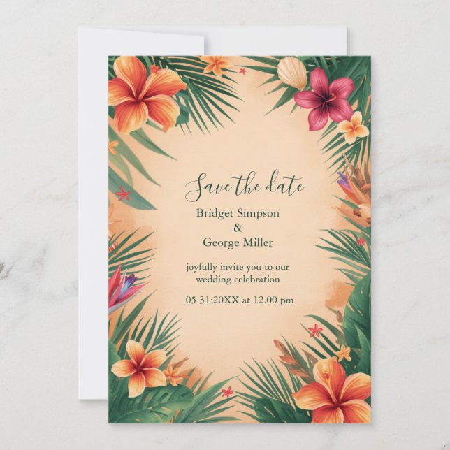 Invitation Terracotta Vintage Hawaï Mariage Tropical (Devant)