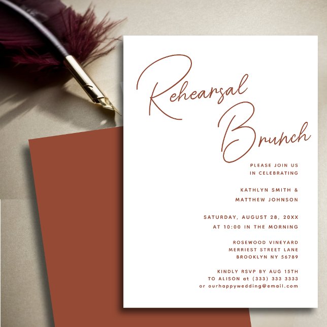 Invitation Terracotta Whimsical Script Chic Rehearsal Brunch (Créateur téléchargé)