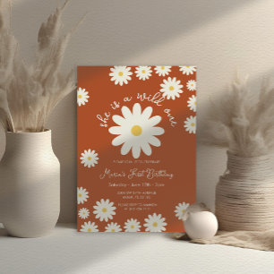 Invitation Terracotta White Daisy She is Wild ONE Birthday