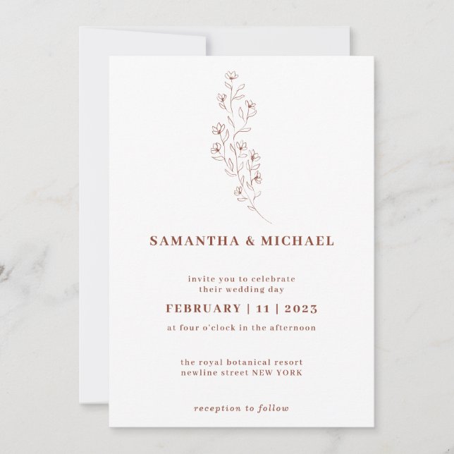 Invitation Terracotta White Indie Rustic Botanical flower (Devant)