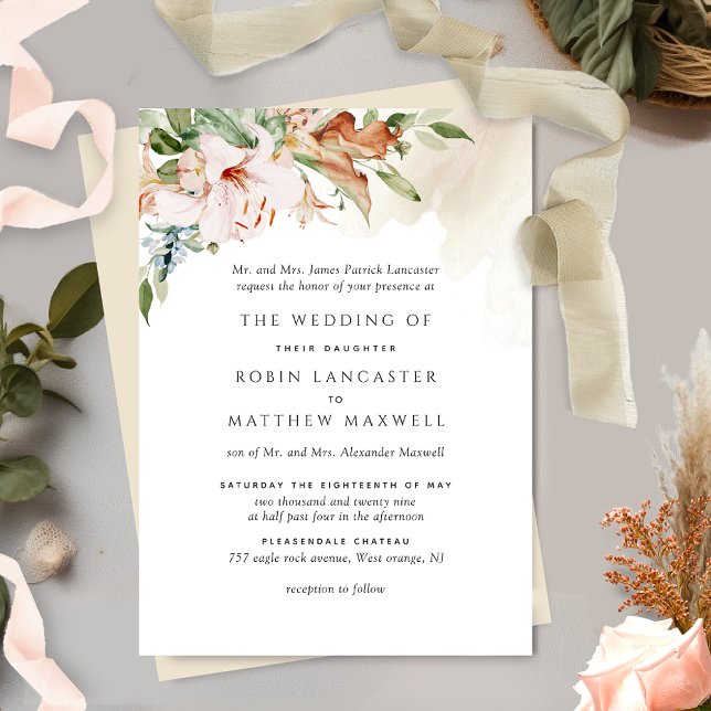 Invitation Terrain Blooms Elégant Beige Formal Mariage Invita (Créateur téléchargé)