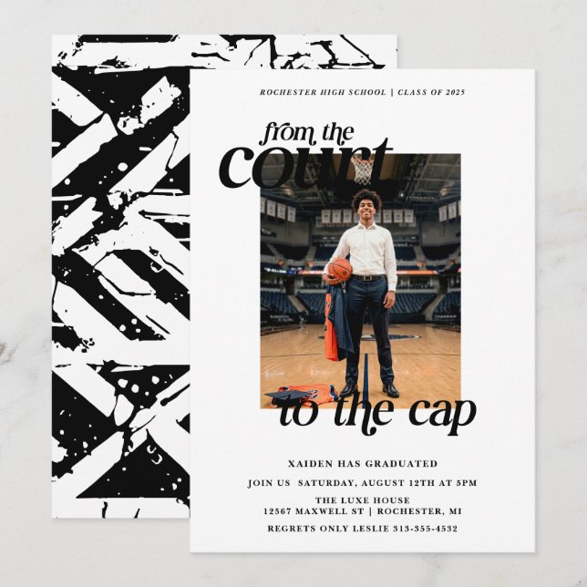Invitation Terrain de basket-ball blanc pour remise de diplôm (Devant / Derrière)