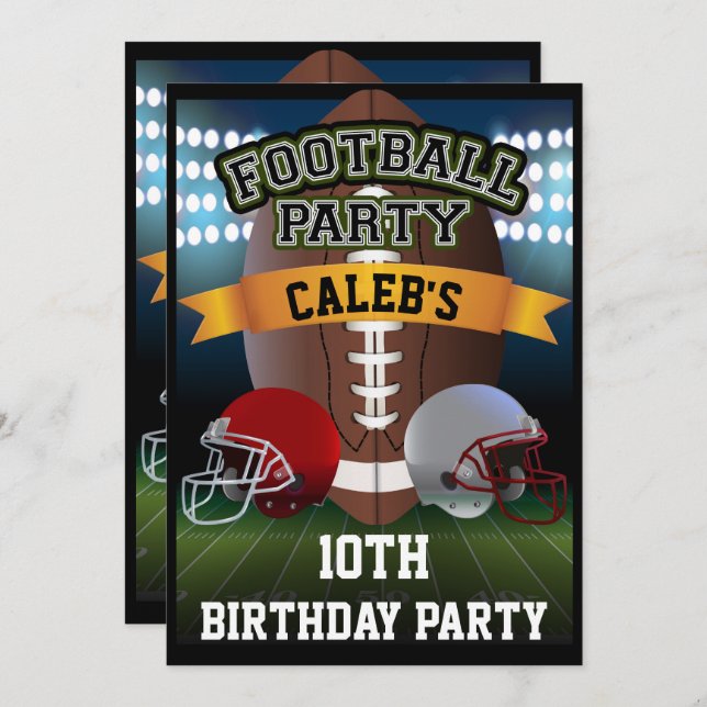 Invitation Terrain de football et casques d'équipe pour fête  (Devant / Derrière)