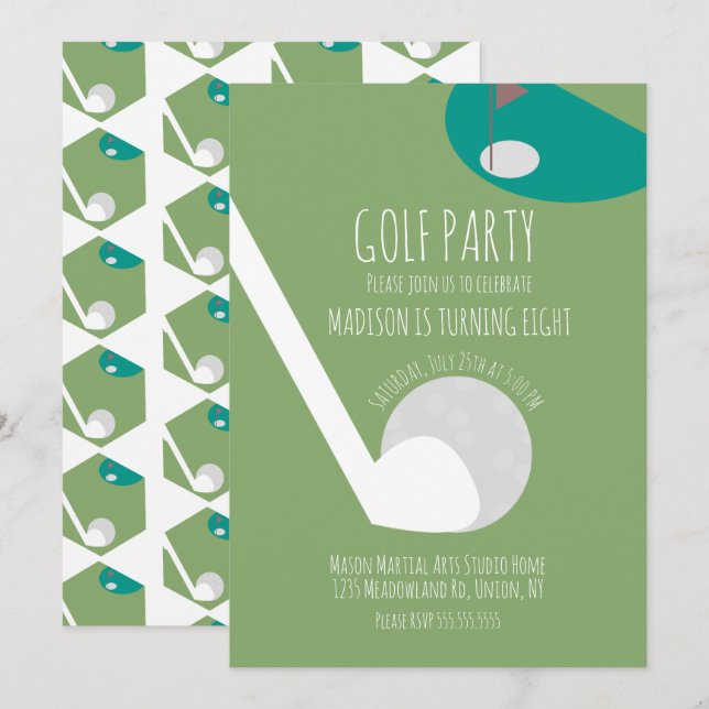 Invitation Terrain de golf miniature amusant pour fête d'anni (Devant / Derrière)