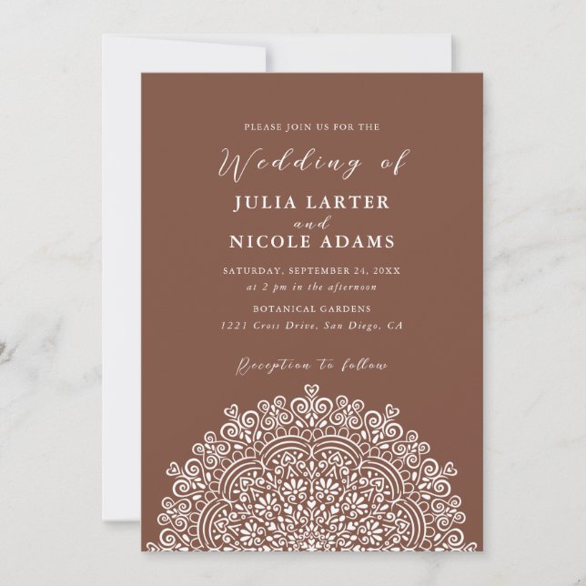 Invitation Terrain Mexicain Rétro Fleurissant Mandala Mariage (Devant)
