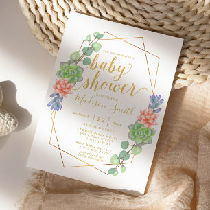 Invitation Terrarium de succulentes à l'aquarelle pour Baby S