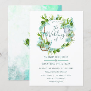 Invitation Terrarium de verre à l'aquarelle Succulents Mariag