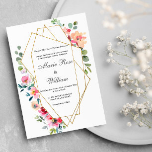 Invitation Terrarium doré blanc menthe rose Mariage floral