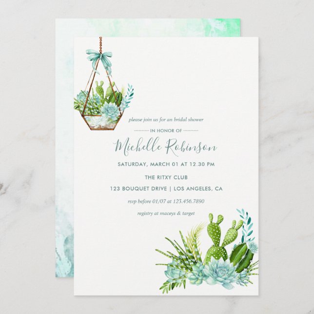 Invitation Terrarium en verre Succulent douche nuptiale Invit (Devant / Derrière)