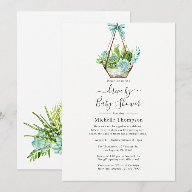 Invitation Terrarium en verre succulentes douche de passage (Devant / Derrière)