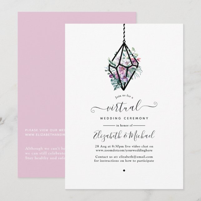 Invitation Terrarium géométrique Pastel Floral Mariage virtue (Devant / Derrière)