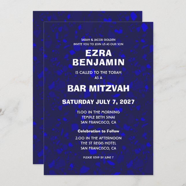 Invitation Terrazzo Bat mitzvah de barre personnalisée tiré à (Devant / Derrière)